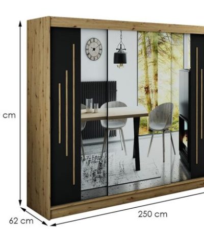 Bútor webáruház Vác Dunakeszi bútorboltok Szekrény Halifax Y2 250 Tölgy Artisan/fekete/Tükör