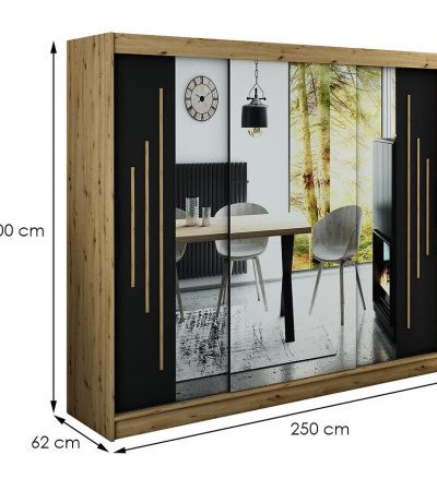 Bútor webáruház Vác Dunakeszi bútorboltok Szekrény Halifax Y2 250 Tölgy Artisan/fekete/Tükör