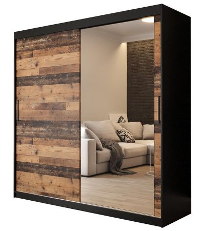 Bútor webáruház Vác Dunakeszi bútorboltok Szekrény Old Wood T2 200 Fekete/Old Style/Lustro