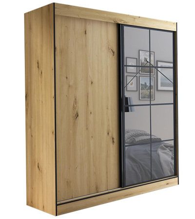 Bútor webáruház Vác Dunakeszi bútorboltok Szekrény Oslo II 180 Artisan/fekete/tükör